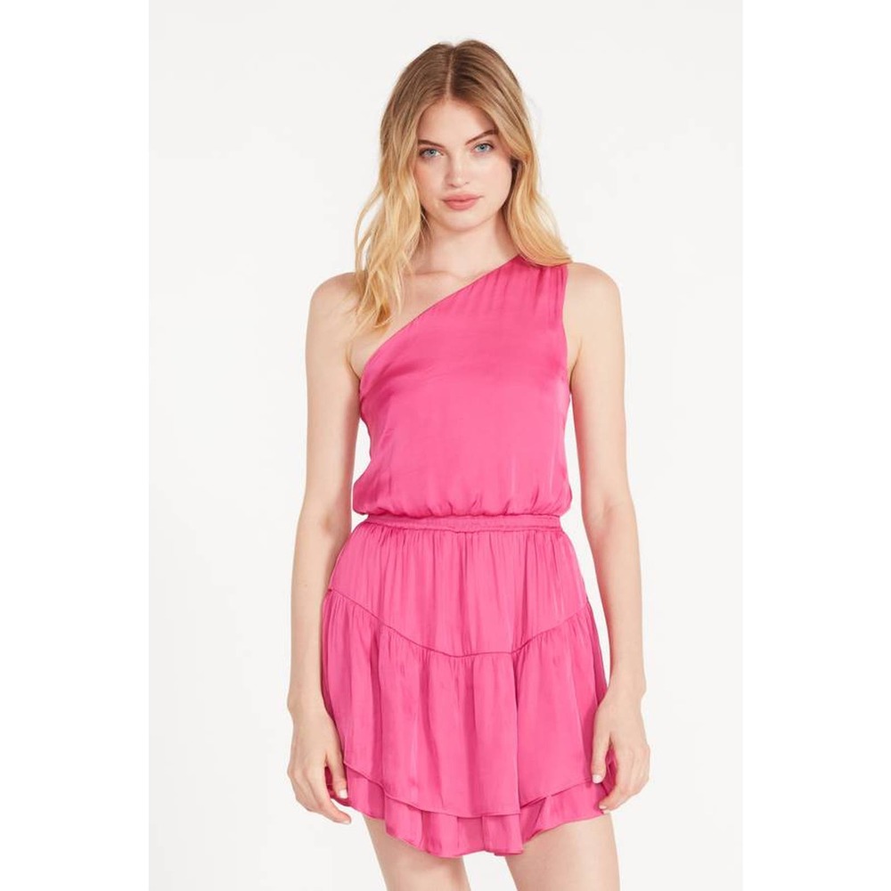 STEVE MADDEN On Pointe 1 Shoulder Tiered Mini Dress Rasberry Fuchsia BM208009 M - Picture 5 of 6